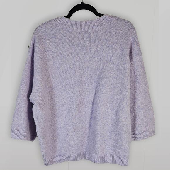 L Ann Taylor Factory Lavender Knit Sweater w Gems Large Light Purple Lilac Crew - Picture 2 of 9